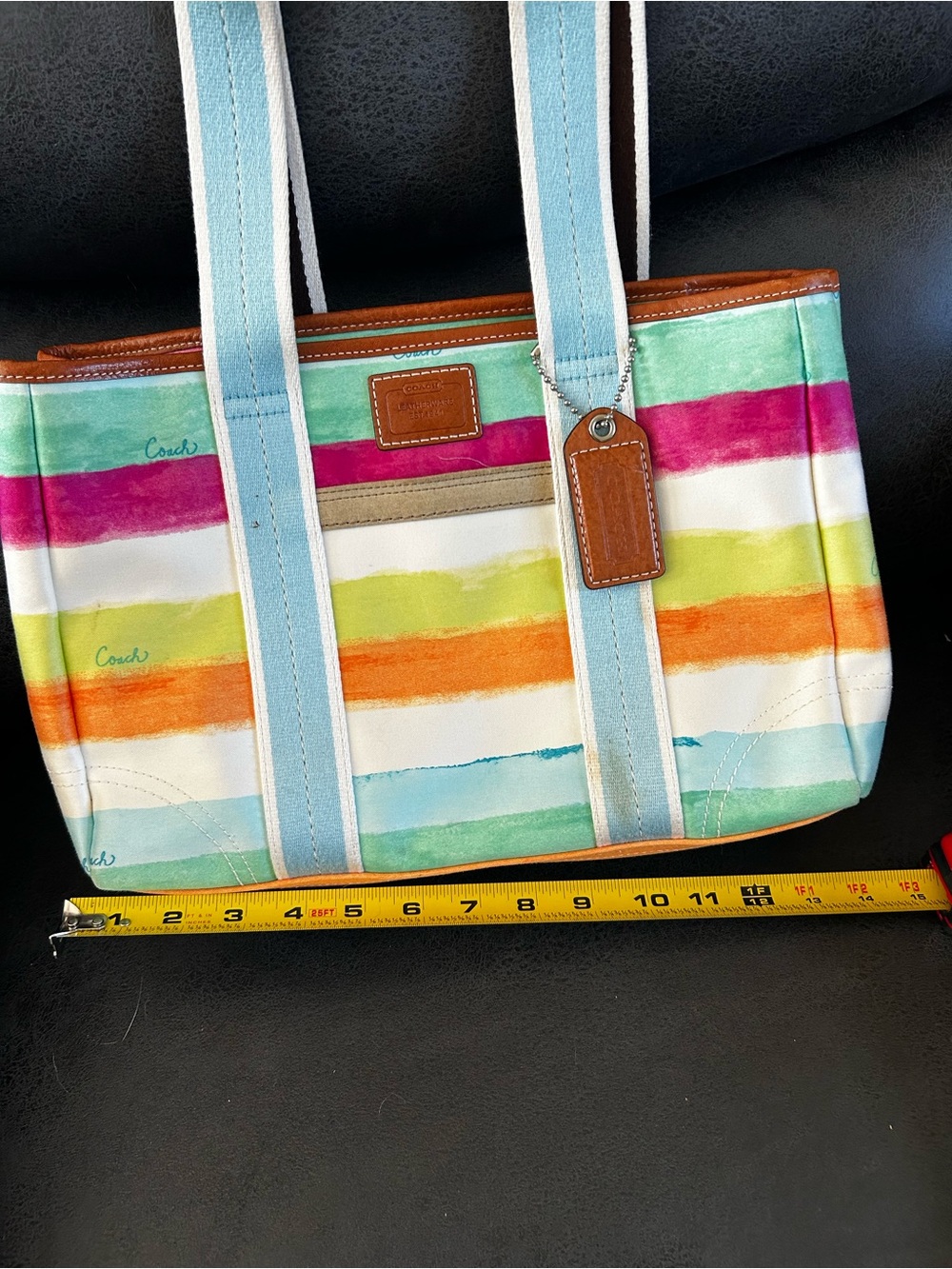 Coach Hampton Stipe Watercolor Canvas Tote in Pastel Rainbow Style 10067 - Picture 4 of 7